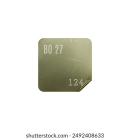 Worn marsh-colored adhesive label with numbers. Square vector illustration of textured grunge paper blank for banner or collage sticker isolated for design elements.