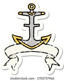 worn old sticker with banner of an anchor