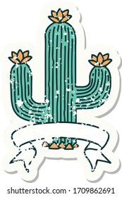 worn old sticker with banner of a cactus