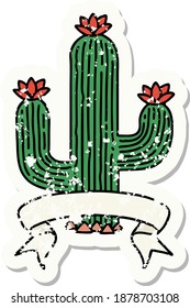 worn old sticker with banner of a cactus