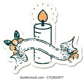 worn old sticker with banner of a candle