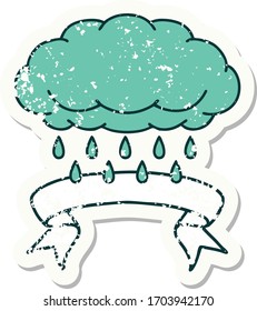 pegatinas viejas usadas con pancarta de lluvia en la nube