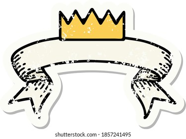 worn old sticker with banner of a crown