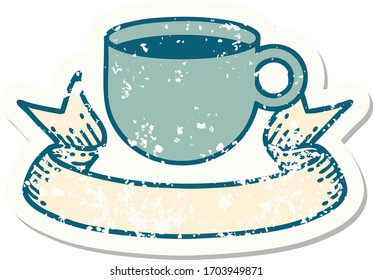 pegatina vieja desgastada con pancarta de café