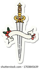 abgenutzter alter Aufkleber mit einem Dagger