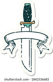 abgenutzter alter Aufkleber mit Messerbanner