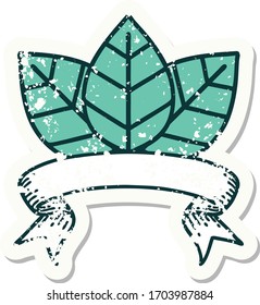 worn old sticker with banner of leaf