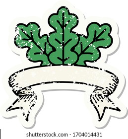 worn old sticker with banner of leaf