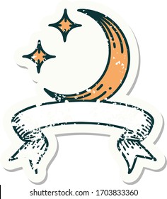 worn old sticker with banner of a moon and stars