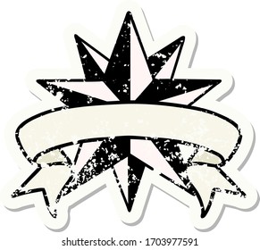 worn old sticker with banner of a star
