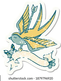 pegatinas viejas usadas con pancarta de una golondrina perforada por flecha