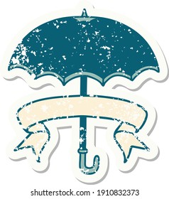 worn old sticker with banner of an umbrella