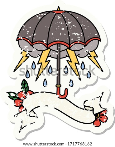 worn old sticker with banner of an umbrella
