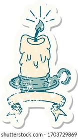worn old sticker of a tattoo style spooky melting candle