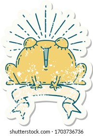 abgenutzter alter Aufkleber mit einem Tätowierungsfrosch