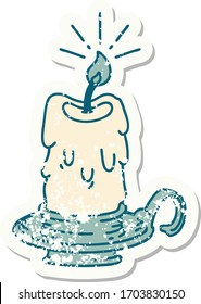 worn old sticker of a tattoo style spooky melting candle