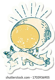 worn old sticker of a tattoo style astronaut