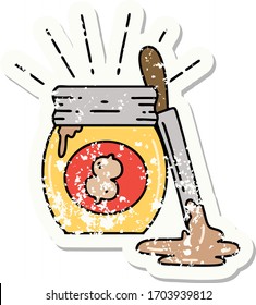 worn old sticker of a tattoo style peanut butter