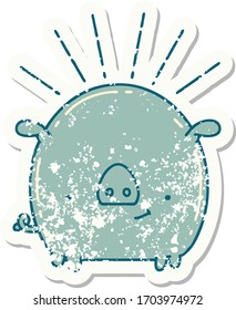 velho adesivo usado de um personagem de porco estilo tatuagem
