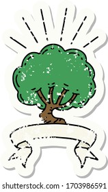 worn old sticker of a tattoo style tree