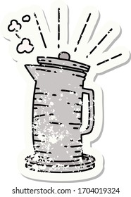 worn old sticker of a tattoo style coffee jug