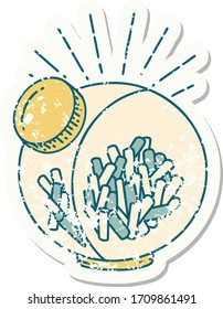 worn old sticker of a tattoo style jar of candy