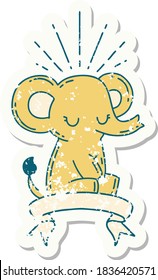 worn old sticker of a tattoo style cute elephant