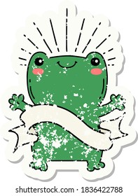worn old sticker of a tattoo style happy frog
