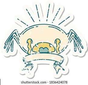 worn old sticker of a tattoo style crying spider