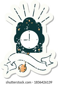 worn old sticker of a tattoo style ticking clock