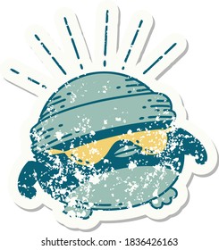 worn old sticker of a tattoo style cool robin