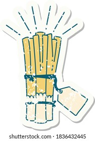 worn old sticker of a tattoo style bunch of leeks