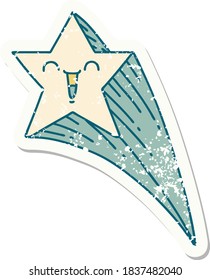 worn old sticker of a tattoo style shooting star