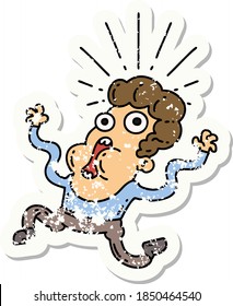 worn old sticker of a tattoo style frightened man