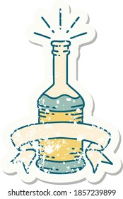 worn old sticker of a tattoo style beer bottle