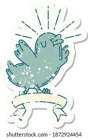 worn old sticker of a tattoo style happy bird
