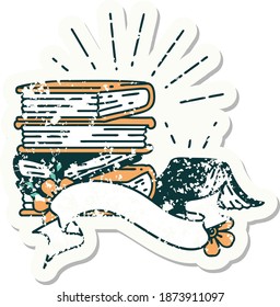 pegatinas viejas usadas de un montón de libros al estilo de un tatuaje