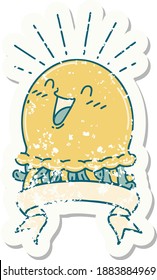 worn old sticker of a tattoo style happy jellyfish
