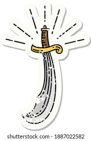 worn old sticker of a tattoo style scimitar sword