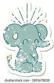 pegatinas viejas usadas de estilo tatuaje tierno elefante