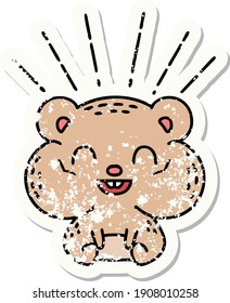worn old sticker of a tattoo style happy hamster