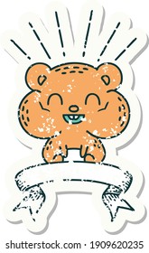 worn old sticker of a tattoo style happy hamster