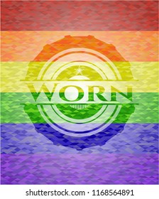 Worn on mosaic background with the colors of the LGBT flag