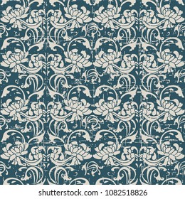 Worn out antique seamless background garden spiral curve flower vine