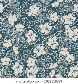 Worn out antique seamless background gourd spiral leaf vine