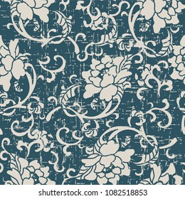 Worn out antique seamless background spiral botanic flower leaf