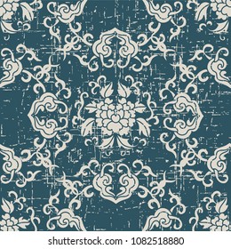 Worn out antique seamless background spiral curve cross flower leaf