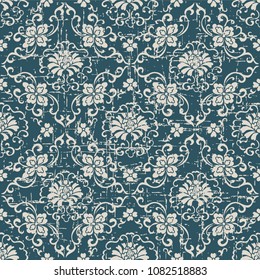 Worn out antique seamless background botanic cross spiral flower vine