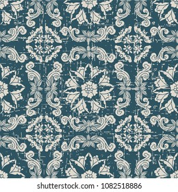 Worn out antique seamless background spiral cross flower vine
