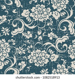 Worn out antique seamless background garden spiral curve flower vine